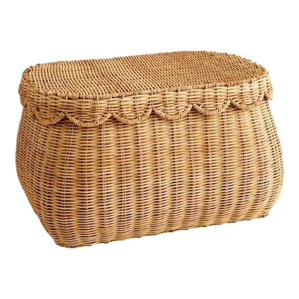 Juniper Oval Scallop Rattan Basket with Lid, Extra Large