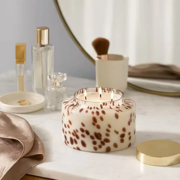 Liv & Skye 7 in. x 6 in. Brown Cinnamon Speckle Lidded Glass Candle 71 oz. 80378-01 - The Home Depot