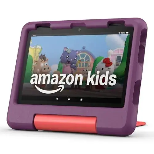 Amazon Fire HD 8 Kids tablet (newest model), ages 3-7 | 3GB memory, bright 8" HD screen. Includes ad-free and exclusive content, parental controls and 13-hr battery, 32GB, Grape