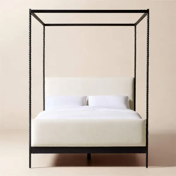 Amani Hand-Forged Steel Framed Boucle Upholstered Canopy Queen Bed
