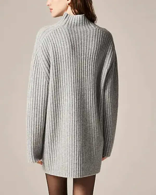 Ribbed turtleneck mini sweater-dress in vintage wool