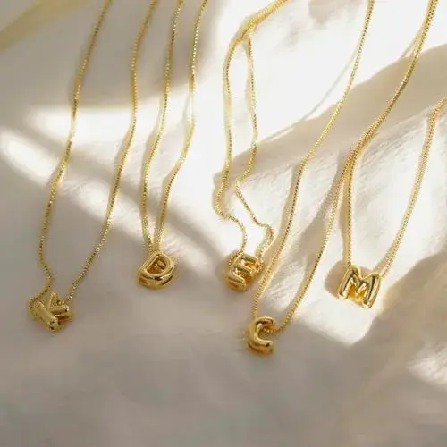 MARYLAX Bubble Gold Letter Necklace, 14k Gold Plated Balloon Initial Necklace for Women, Dainty Gold Necklace Personalized Bubble Pendant Name Necklace, Fashion Accessories Trendy Jewelry
