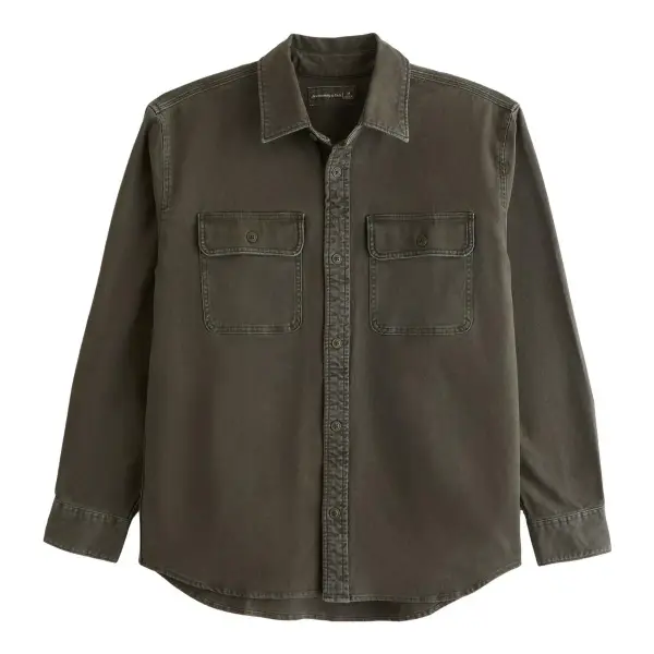 Long-Sleeve Canvas Button-Up Shirt