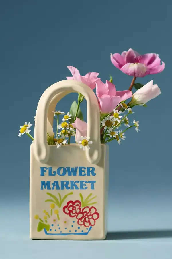 Ruby Clay Flower Market Tote Bud Vase