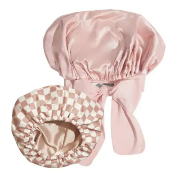 Satin Lined Flexi Shower Cap Blush Oversized Satin Bonnet Bundle