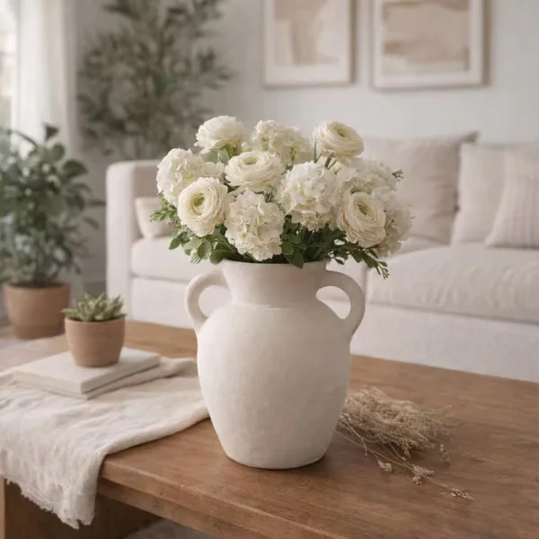 Liv & Skye 9 in. Ivory Ceramic Amphora Shape and Handles Decorative Vase 18251-03 - The Home Depot