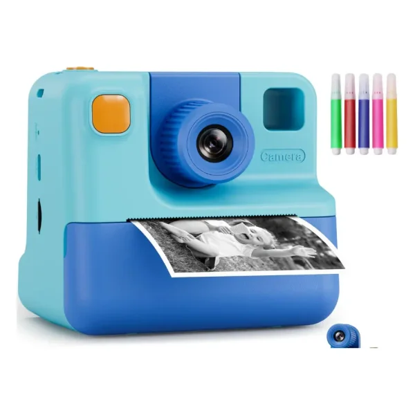 Kids Camera Instant Print, Christmas Birthday Gifts for Girl Boys 3-12 Years Old, FHD Selfie Digital Video Cameras Toddler 3 Rolls Print Paper & 32G Card (Blue)