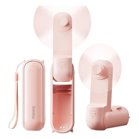 Gaiatop Portable Handheld Fan, 3 in 1 Mini Fan Handheld [17h Max Cooling], Foldable Personal Fans Pocket Design, USB Travel Fans Portable, Lash Trip Summer Essential Cute Gifts for Women Girl, Pink