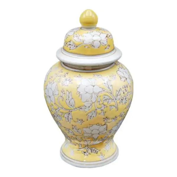 Yellow Chinoiserie Porcelain Jar 7 X 12