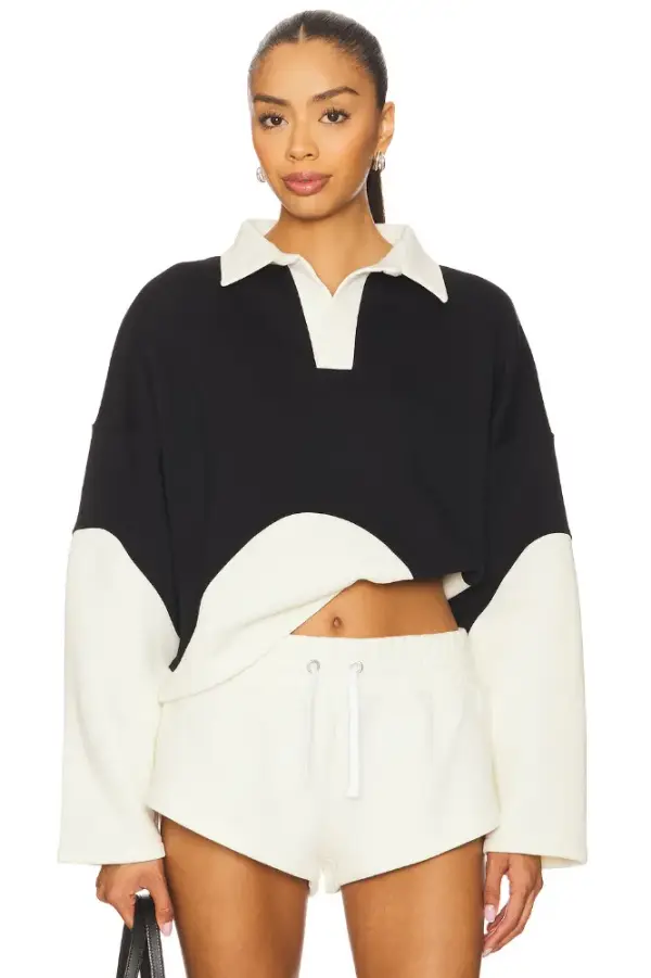 Port de Bras Wave Sofia Sweater in Black & Chantilly | REVOLVE