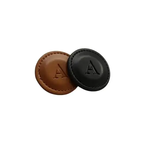 THOM Personalized Golf Marker A-Z, (Set of 2) for Golfers - Magnetic Ball Marker Handmade with 100% Vegan Leather - Fun Golf Stuff for Men - Customized Golf Gifts (A, Black/Brown)