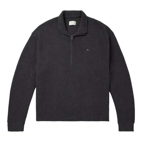 Embroidered Ribbed Cotton Half-Zip Sweater
