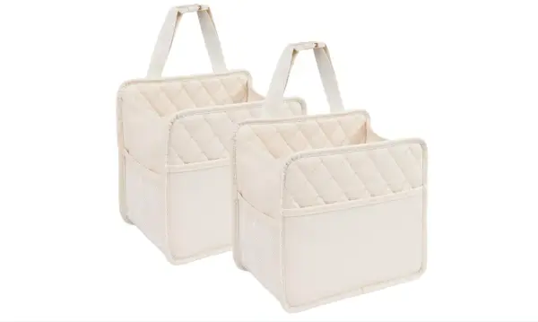 LXUNYI Car Seat Organizer,2 Pack Waterproof Pu Leather Backseat Car Organizer and Storage Bag Foldable Universal Hanging Car Seat Back Organizers for Kids & Adults (Beige 2Pack)