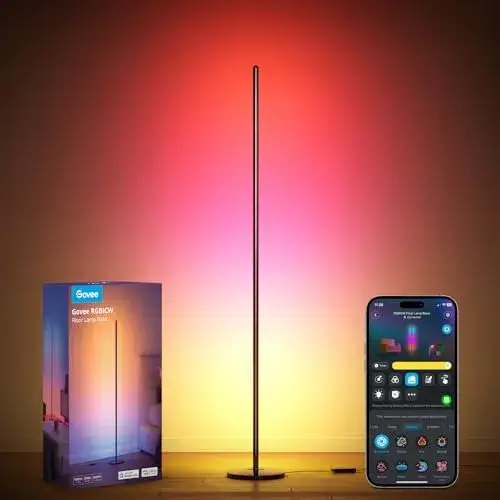 Govee RGBIC Floor Lamp Basic, LED Corner Lamp Works with Alexa, 1000 Lumen Smart Modern Floor Lamp with Music Sync and 16 Million DIY Colors, Color Changing Standing Lamp for Bedroom Living Room Black