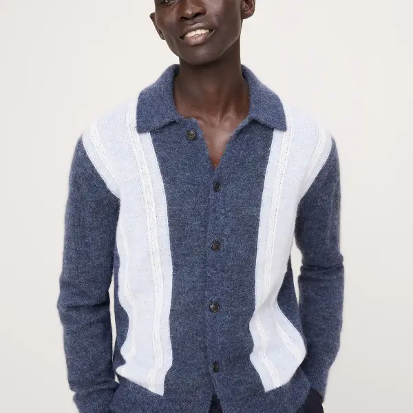 Italian Alpaca-Blend Polo Cardigan