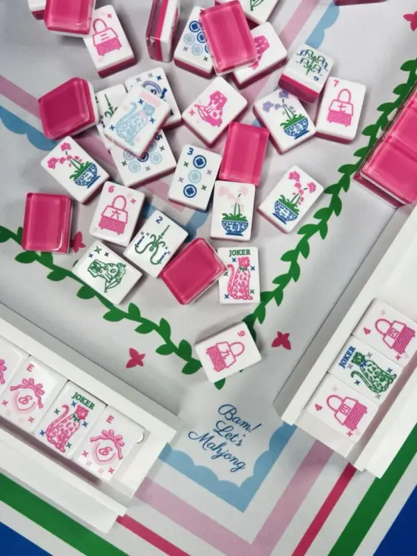 Grandmillennial Mahjong Tiles With Mat & Shufflers