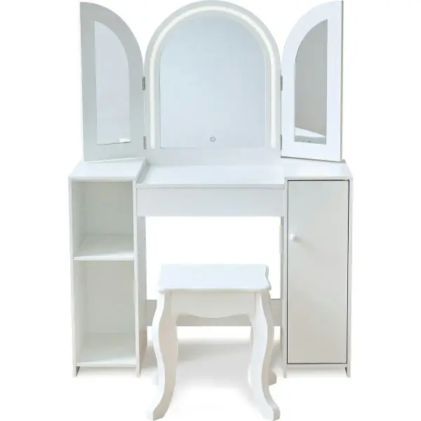 Teamson Kids Deluxe Glow Wooden Vanity Desk with LED Lights & Cork Panels