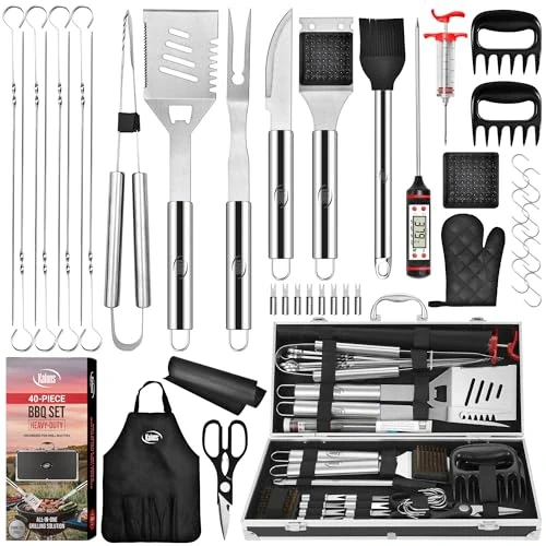 Kaluns BBQ Accessories, Complete Grill Set Dad Gifts for Christamas, 40 Pcs Premium Heavy Duty Stainless Steel Barbecue Grill Accessories for Outdoor Grill Gifts for Men Dad