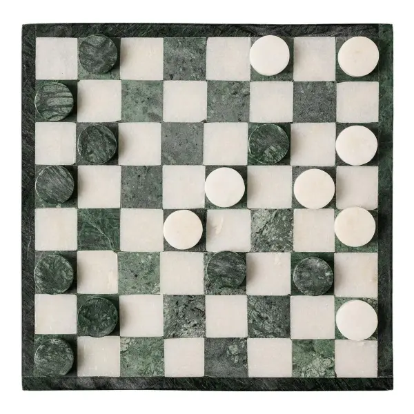 Green And White Marble Checkers Set
