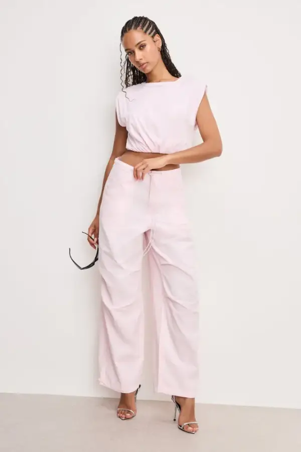 TWILL PARACHUTE PANTS | BUBBLEGUM005