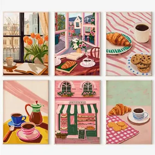 CasaWeave 6 Packs Paint by Numbers Kit for Adults,Coffee DIY Acrylic Oil Painting Paint by Numbers Kits on Canvas,Bread Adults Paint by Numbers Kits Drawing Paintwork for Home Decor 9.8x13.8inch