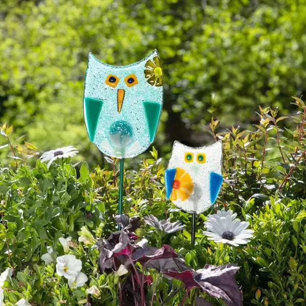 Handmade Glass Garden Stakes - Owl