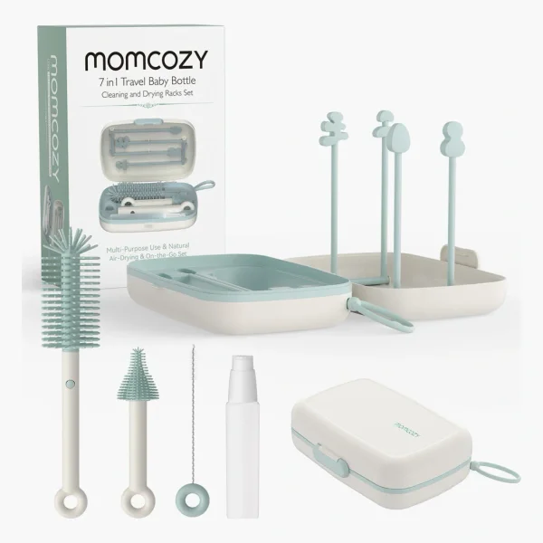 Momcozy 7-in-1 Travel Bottle Cleaning & Drying Set - Green