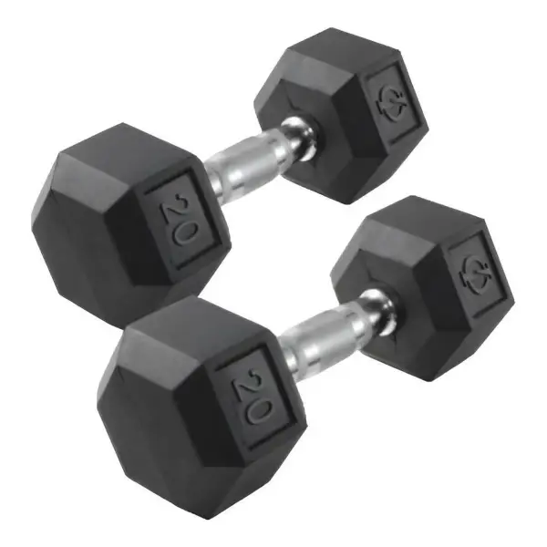 Rubber Coated Hex Dumbbell Hand Weights 20 Lb Pair