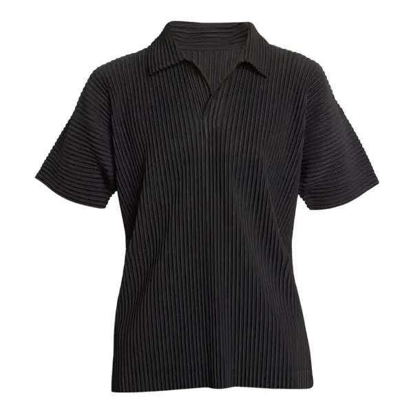 Pleated Polyester Basic Polo Shirt