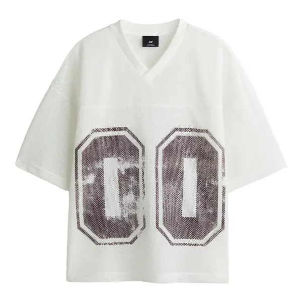 Oversized-Fit Printed Mesh T-Shirt