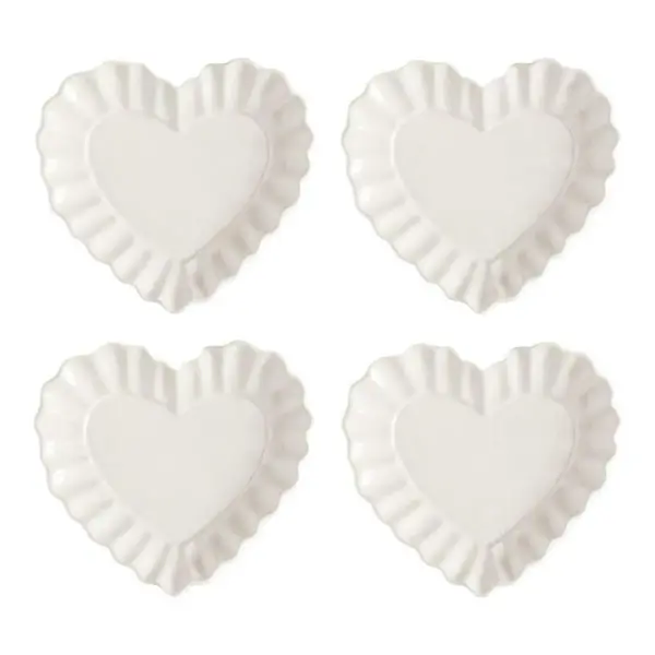 Heirloom Scalloped Heart Stoneware Appetizer Plates - Set Of 4