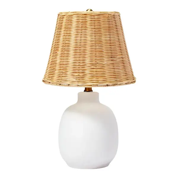 Ceramic Table Lamp with Rattan Shade White