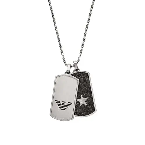 Emporio Armani Silver Stainless Steel Dog Tag Pendant Necklace