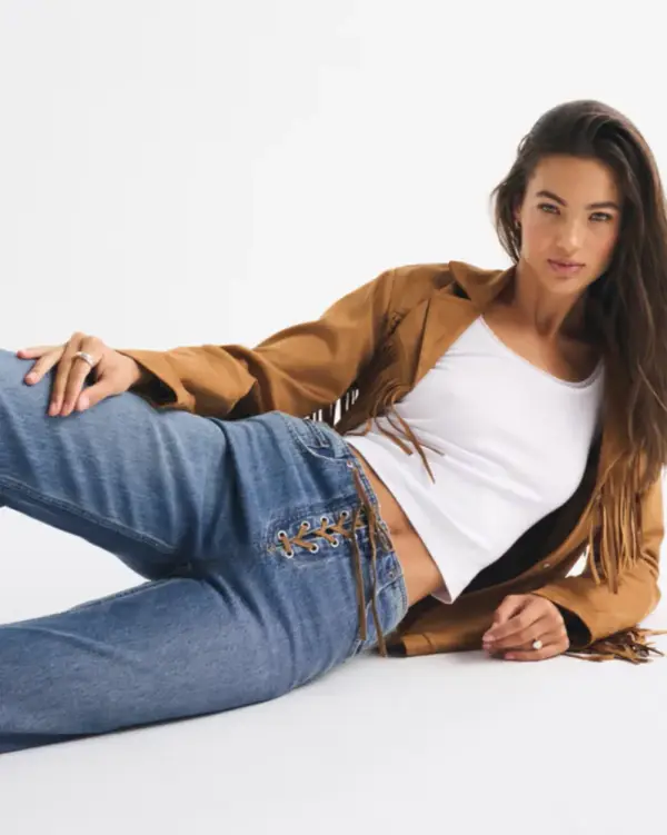 Women's High Rise 90s Relaxed Vegan Suede Lace Jean | Women's Bottoms | Abercrombie.com