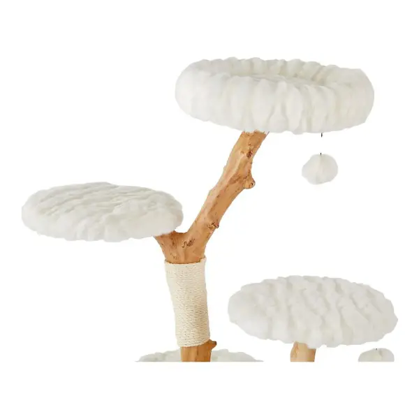 Frisco Natural Wood Modern Cat Tree with Toy, Ivory, Large