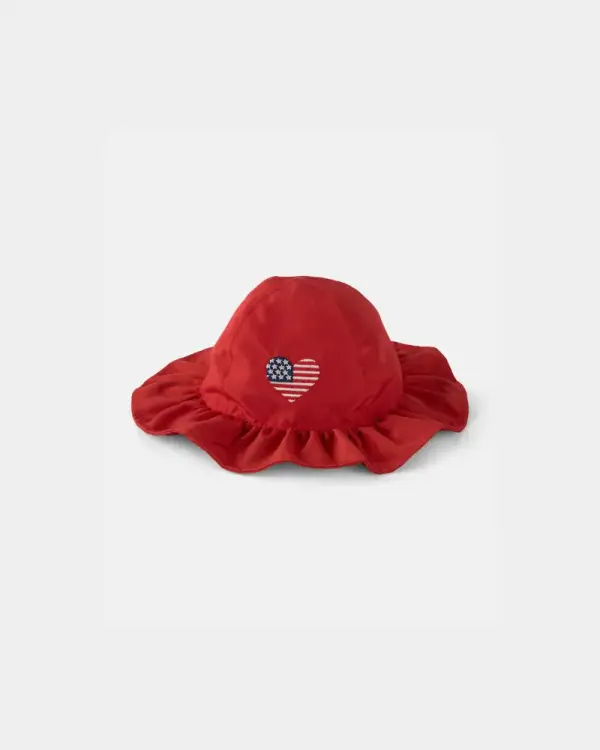 Baby Girl American Flag Sun Hat - Red