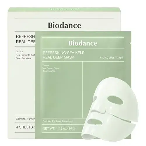 BIODANCE Refreshing Sea kelp Real Deep Mask, Overnight Hydrogel Mask, Calming, Oil & Sebum Control, Blemish Care, Korean Skin Care, Valentines Day Gifts for Her | 1.19oz(34g) x 4ea