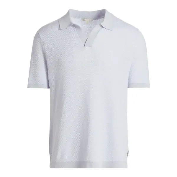 Cotton Textured Johnny Collar Polo Top