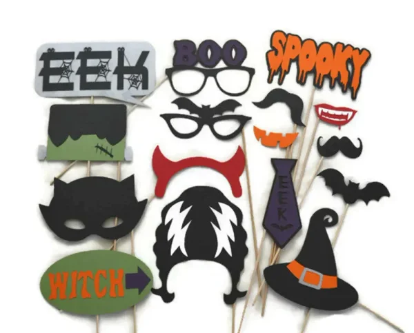Halloween Photo Booth Props - 16 Piece Set - Halloween Party Decorations - Halloween Theme Birthday Party - Halloween Table Centerpieces