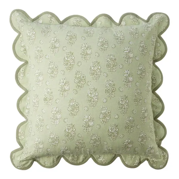 Floral Printed Scalloped Throw Pillow