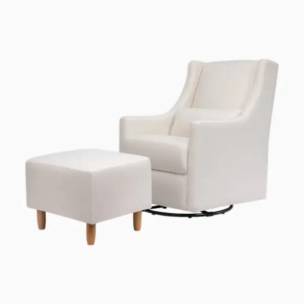 babyletto Toco Swivel Glider and Stationary Ottoman - Performance Cream Eco Weave
