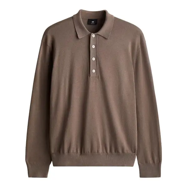 Regular Fit Fine Knit Long Sleeve Polo Shirt