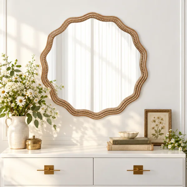 Seafuloy Brown 23.62 in. W x23.62 in. H Farmhouse Round Wavy Wall Wood Framed Mirror Vanity Mirror Decorative Wall Mounted Mirror CJM-mirror-RW1 - The Home Depot