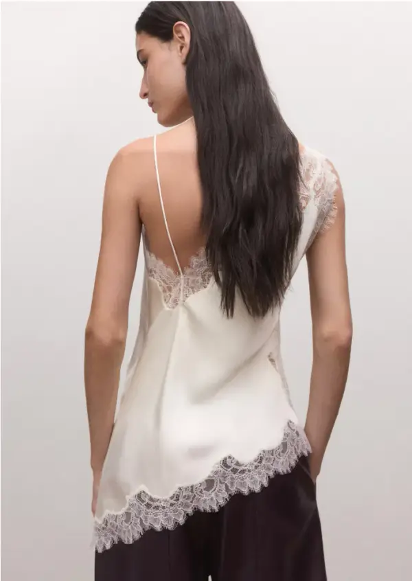 Asymmetric satin lace top - Women | MANGO USA