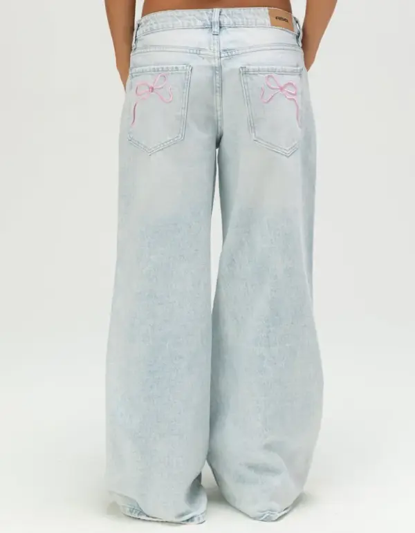 RSQ Womens Low Rise Bow Baggy Jeans - LIGHT WASH