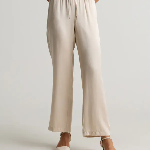 100% Washable Silk Drawstring Wide Leg Pants