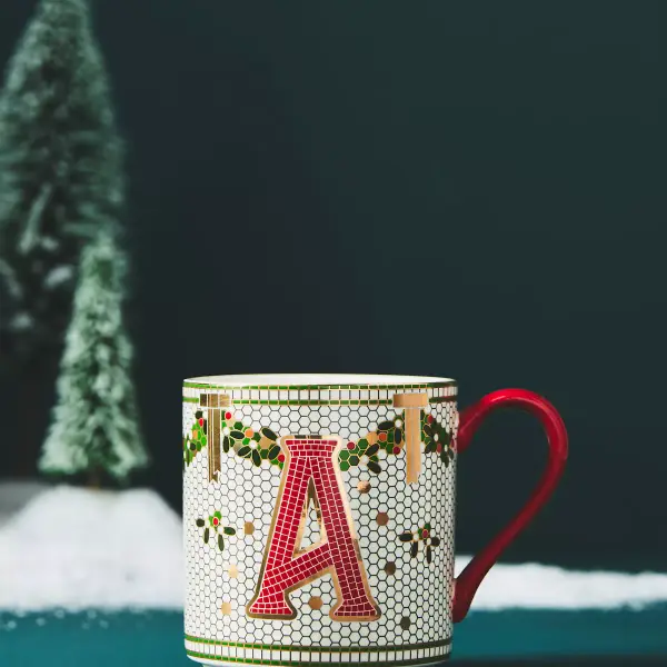The Bistro Tile Stoneware Monogram Mug: Festive Edition