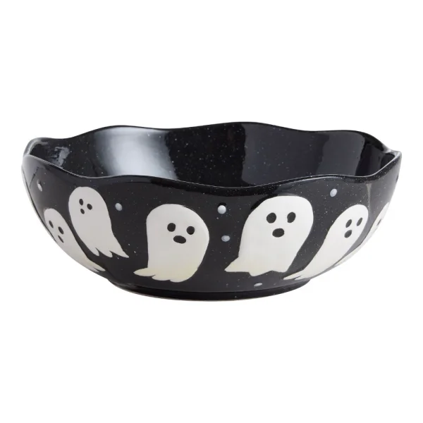 Black and White Speckled Ghost Hand Painted Serving Bowl