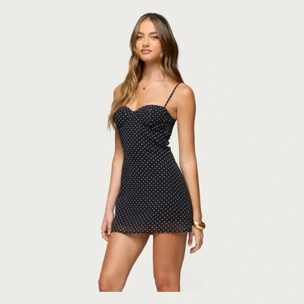 Polka Dot Cupped Chiffon Mini Dress