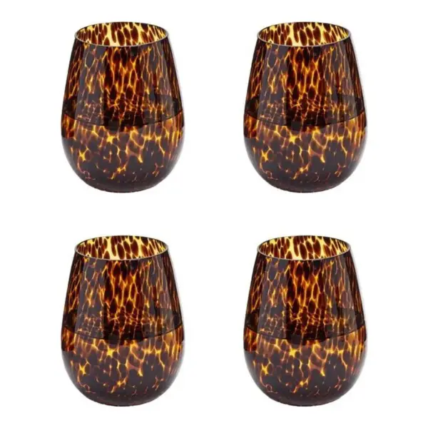 Tortoise Print Stemless Wine Glasses
